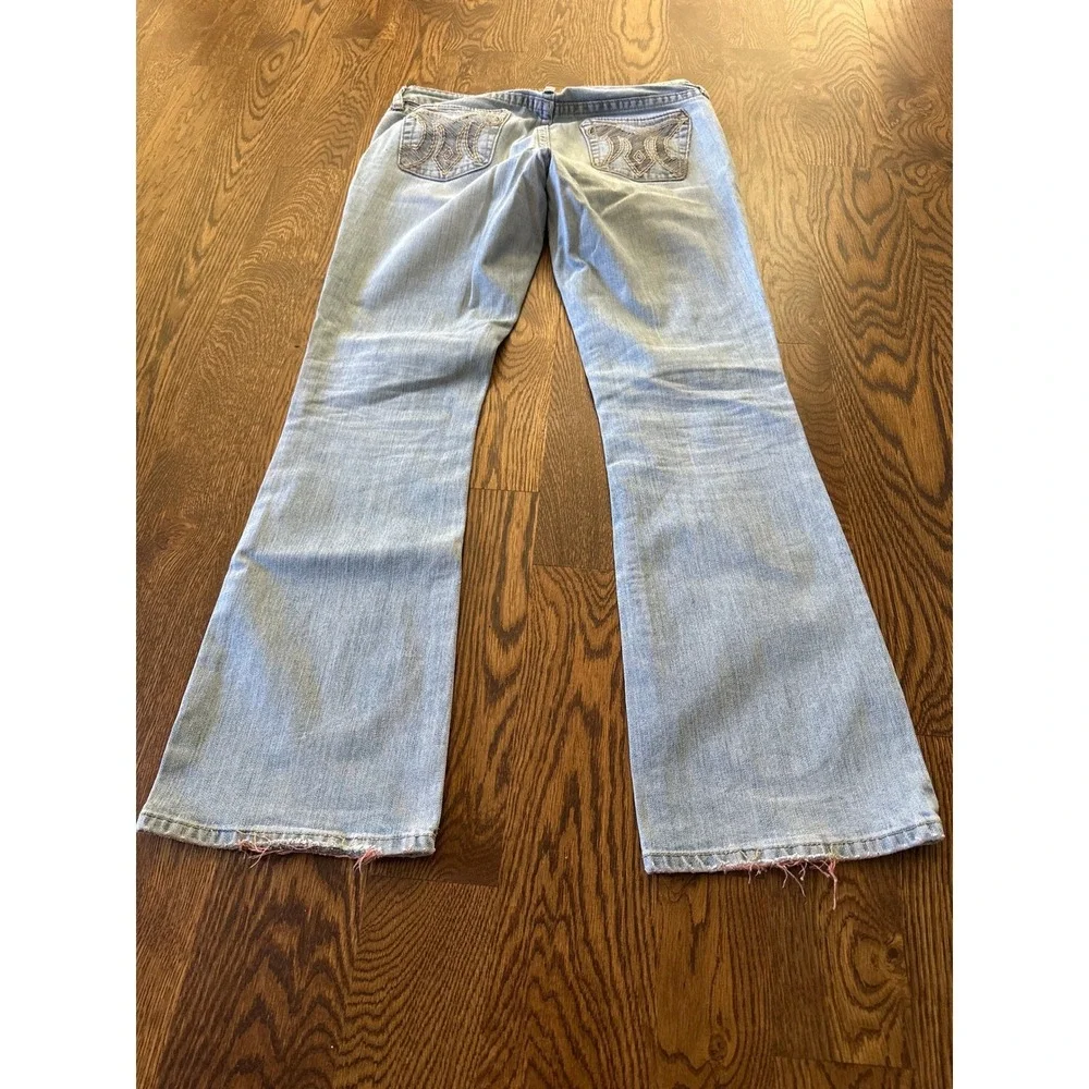 Y2K MEK DNM Cypress Bootcut Flare Jeans Distressed Faded 38x33 Embroidered